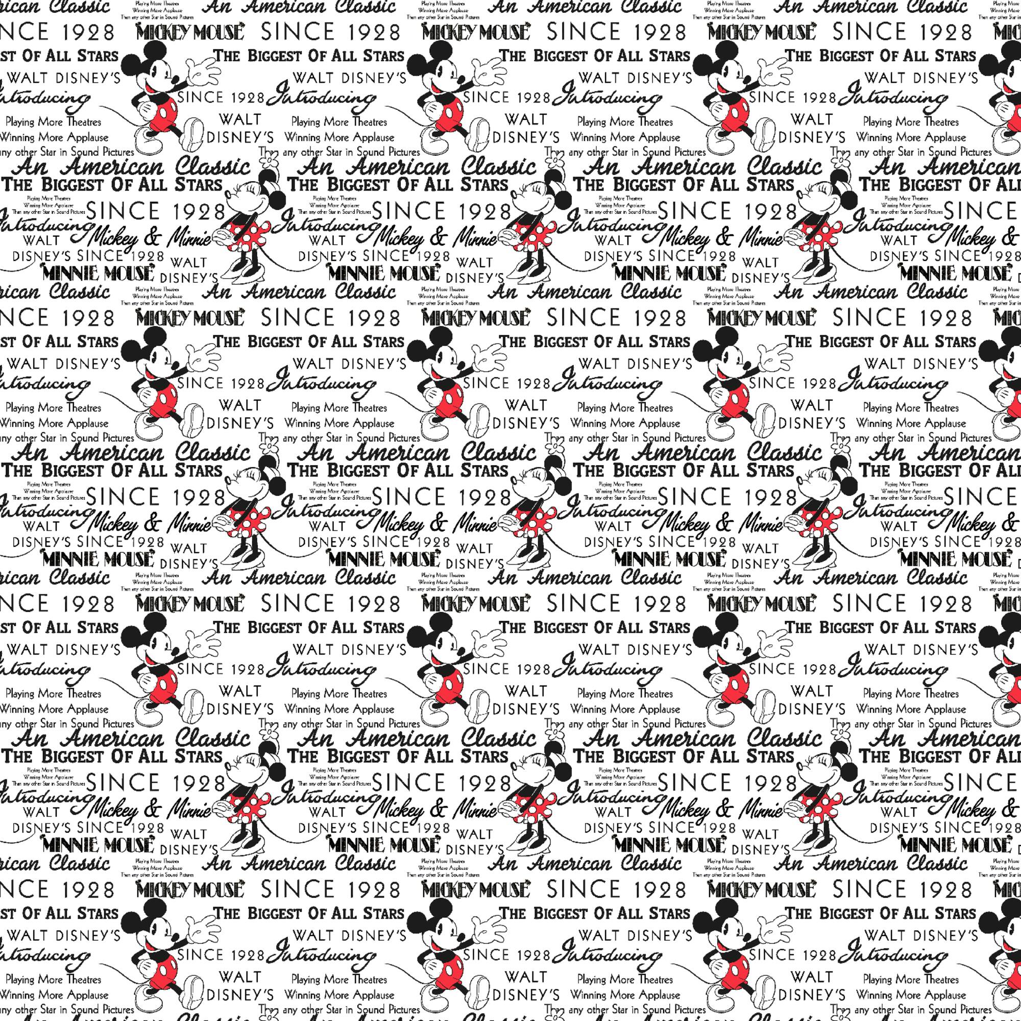 Disney® Mickey And Minnie Fashionable Mickey With Words Cotton Fabric